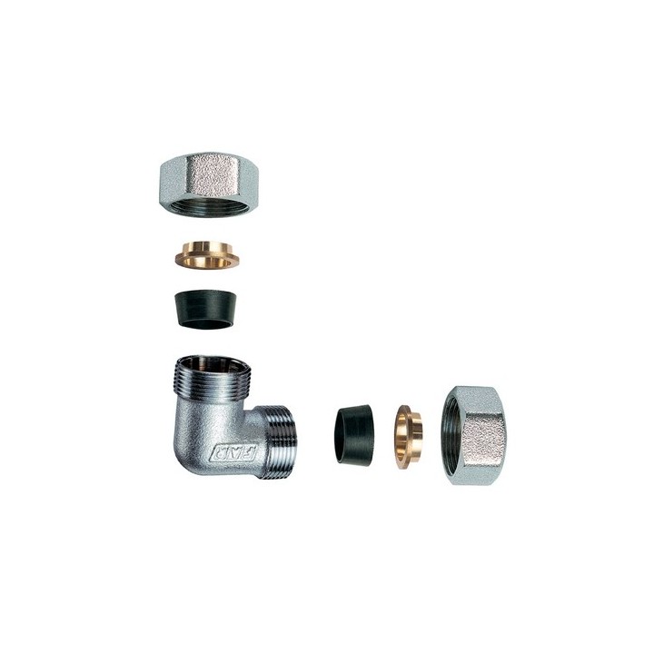 GOMITO DOPPIO CROMATO C/MONOCONO IN GOMMA PER RAME 1/2" x 18