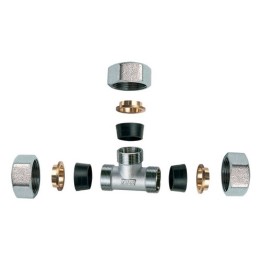 RACCORDO CROMATO A "T" CON 3 MONOCONI IN GOMMA PER RAME 3/4" x 22