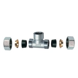 RACCORDO CROMATO A "T" CON 2 MONOCONI IN GOMMA PER RAME 3/4" x 22