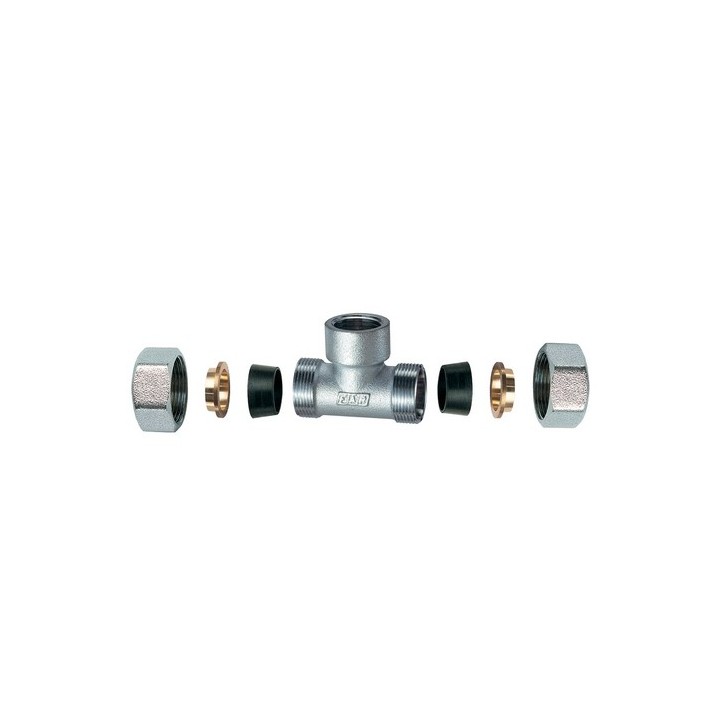 RACCORDO CROMATO A "T" CON 2 MONOCONI IN GOMMA PER RAME 3/4" x 22