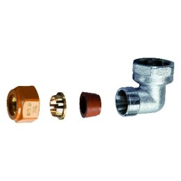 GOMITO FEMMINA COMPLETO DI KIT DI TENUTA PER IMPIANTI SOLARI 3/4 - Diam. 18