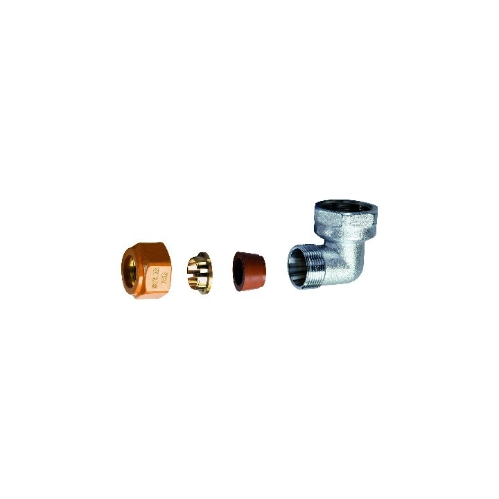 GOMITO FEMMINA COMPLETO DI KIT DI TENUTA PER IMPIANTI SOLARI 3/4 - Diam. 18