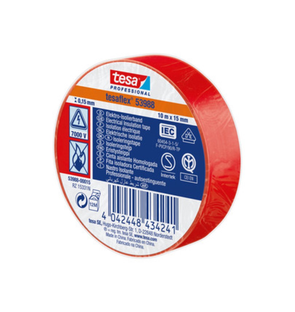 NASTRO ISOLANTE CERTIFICATO ROSSO 10MTX15MM