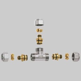 RACCORDO A TEE CON 3 ATTACCHI CROMATO FAR COMPLETO - 1" x 26 x 3