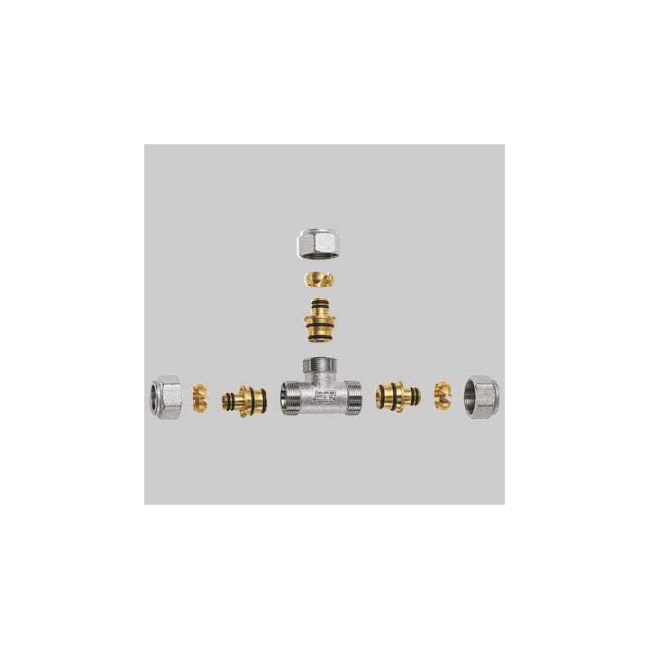 RACCORDO A TEE CON 3 ATTACCHI CROMATO FAR COMPLETO - 1" x 26 x 3