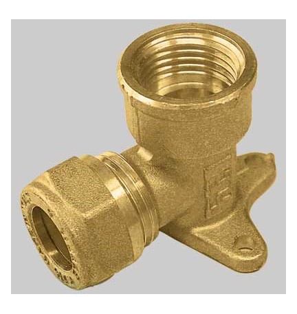 RACCORDO CURVO FEMMINA CON FLANGIA CON OGIVA OTTONE - 14 x 1/2