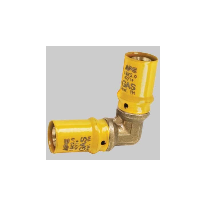 RACCORDDO A PRESSARE CURVO DOPPIO PER GAS - 20 x 20