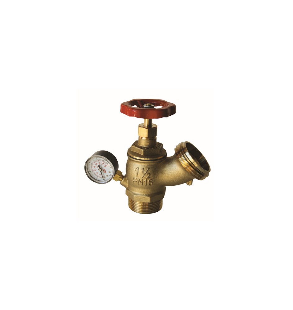 RUBINETTO IDRANTE A MURO CON MANOMETRO TIPO PESANTE PN 16 1” 1/2 DN 45
