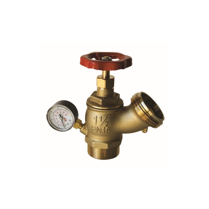RUBINETTO IDRANTE A MURO CON MANOMETRO TIPO PESANTE PN 16 1” 1/2 DN 45