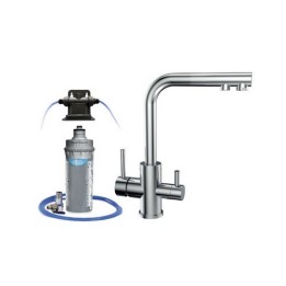 KIT MICROFILTRAZIONE ACQUA SOTTOLAVELLO RUBINETTO 3 VIE RIVER ARGENTO Cromo Aut. max 11000 Lt