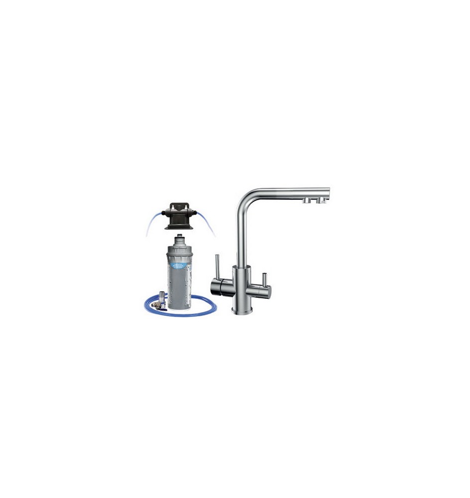 KIT MICROFILTRAZIONE ACQUA SOTTOLAVELLO RUBINETTO 3 VIE RIVER ARGENTO Cromo Aut. max 11000 Lt