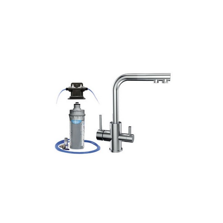 KIT MICROFILTRAZIONE ACQUA SOTTOLAVELLO RUBINETTO 3 VIE RIVER ARGENTO Cromo Aut. max 11000 Lt