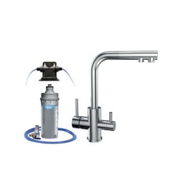 KIT MICROFILTRAZIONE ACQUA SOTTOLAVELLO RUBINETTO 3 VIE RIVER ARGENTO Nero Opaco Aut. max 11000 Lt