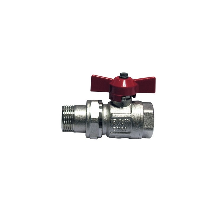 VALVOLA A SFERA MF CON BOCCHETTONE E FARFALLA LEVA ROSSA 1" (DN 25) 40 bar / 580 psi