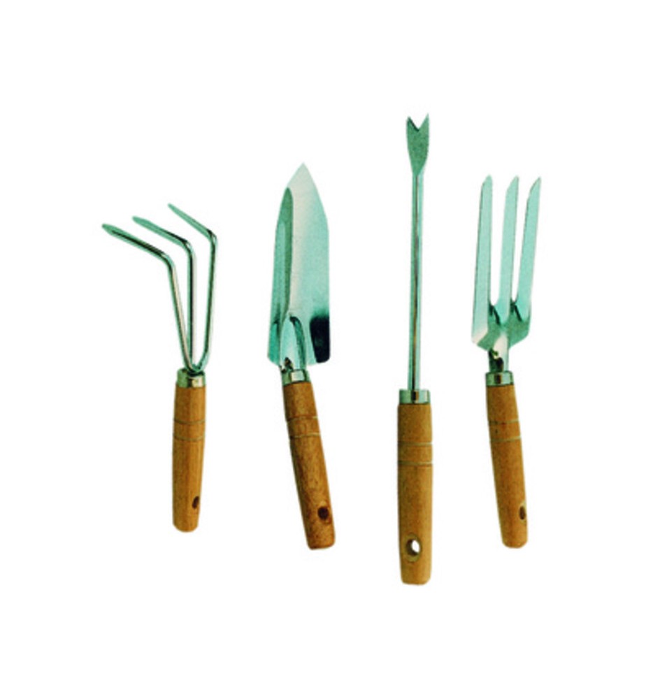 SET 4 ATTREZZINI DA GIARDINO MANICO LEGNO IMP19660