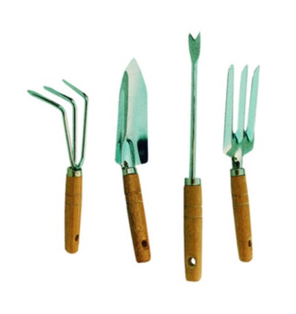 SET 4 ATTREZZINI DA GIARDINO MANICO LEGNO IMP19660