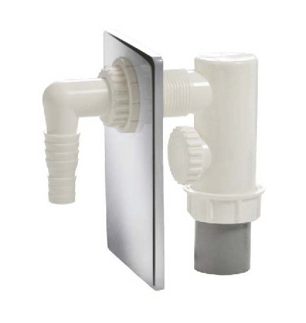 SIFONE INCASSO LAVATRICE IN PP CON PIASTRA ACC. INOX D. 40