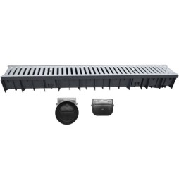 CANALE WAVEDRAIN CON GRIGLIA ACCIAIO ZINCATO + TESTATA E SCARICO D.110 1000 mm