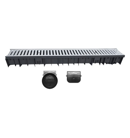 CANALE WAVEDRAIN CON GRIGLIA ACCIAIO ZINCATO + TESTATA E SCARICO D.110 1000 mm