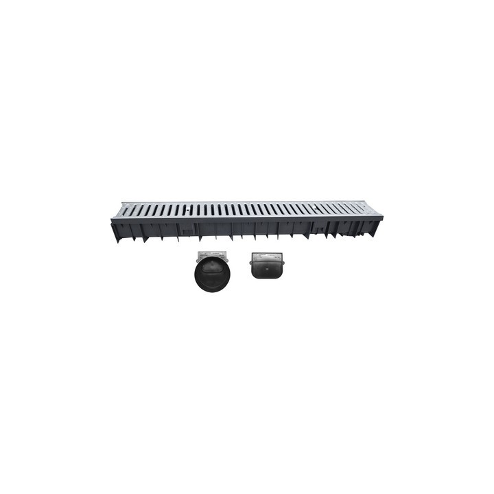 CANALE WAVEDRAIN CON GRIGLIA ACCIAIO ZINCATO + TESTATA E SCARICO D.110 1000 mm