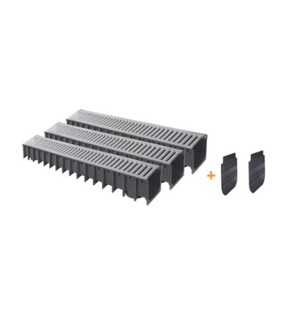 KIT 3 PZ CANALE IN PP CON GRIGLIA IN ACCIAIO ZINCATO IKARODRAIN 100x100 - 1000 mm