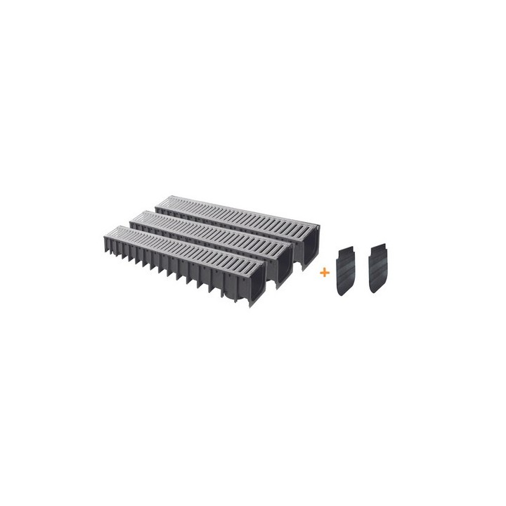 KIT 3 PZ CANALE IN PP CON GRIGLIA IN ACCIAIO ZINCATO IKARODRAIN 100x100 - 1000 mm
