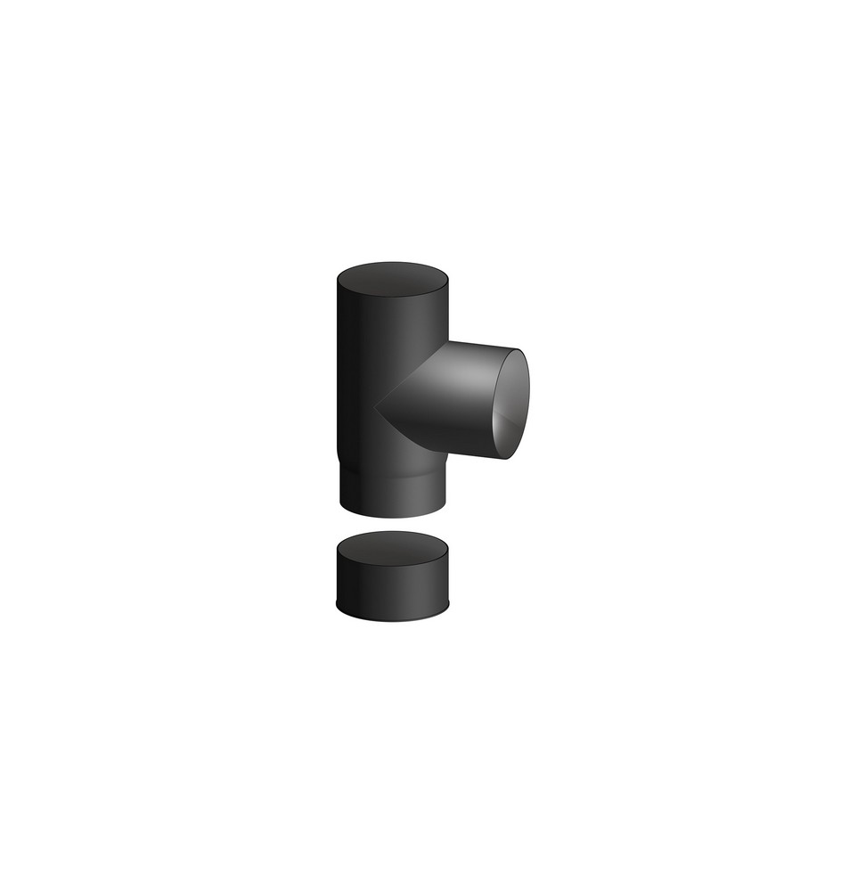 RACCORDO IN ACCIAIO AL CARBONIO SMALTATO T FF CON TAPPO P/STUFE LEGNA Diam. 150