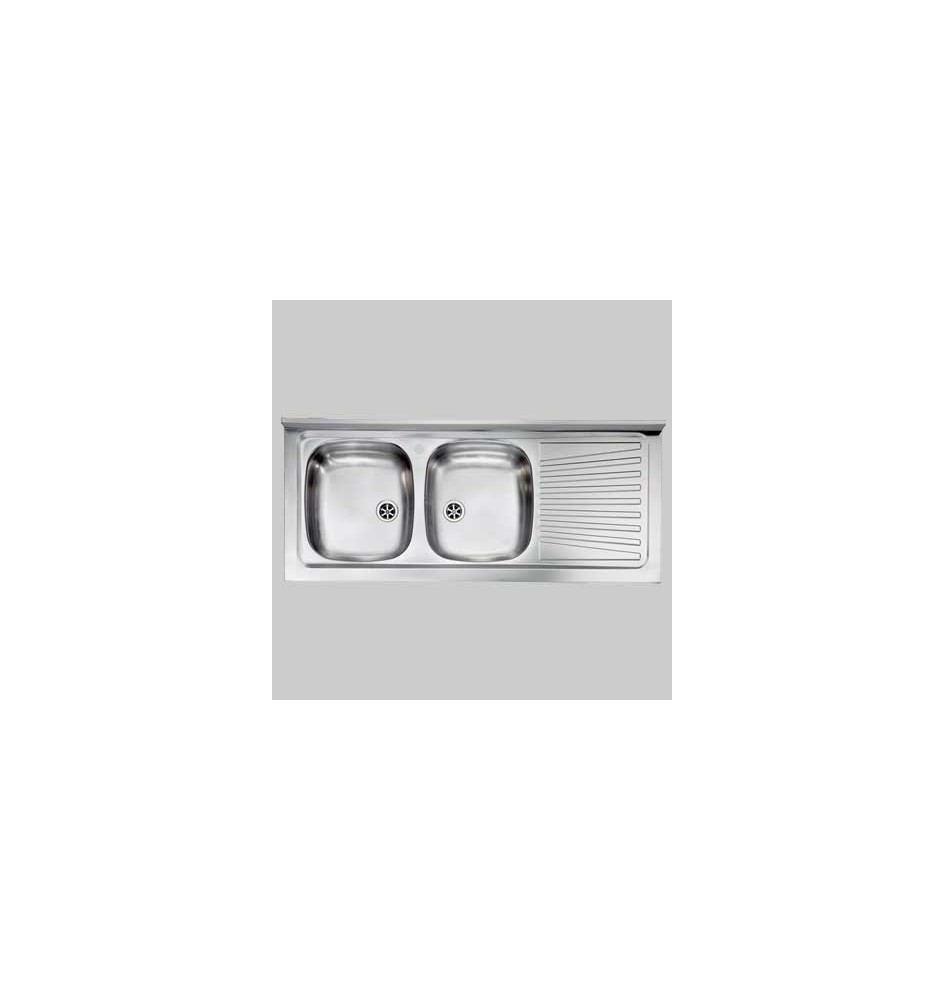Lavello inox 2 vasche appoggio c/ gocciolatoio - 120 X 50 Sx