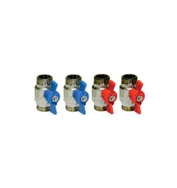 4 PZ KIT RUBINETTI VALVOLE A SFERA 2 LEVA ROSSA 2 LEVA BLU 3/4