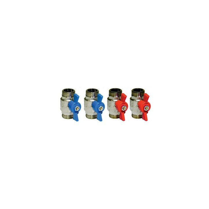 4 PZ KIT RUBINETTI VALVOLE A SFERA 2 LEVA ROSSA 2 LEVA BLU 3/4