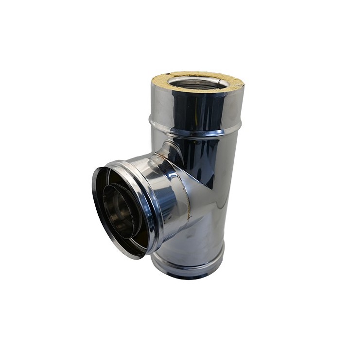 TEE IN ACCIAIO INOX 316L A 90° DOPPIA PARETE D. Int. 80 - D. Est. 130