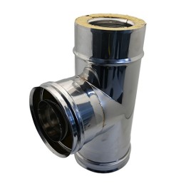 TEE IN ACCIAIO INOX 316L A 90° DOPPIA PARETE D. Int. 100 - D. Est. 150