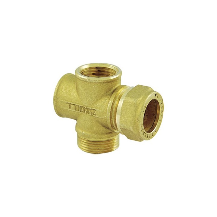 RACCORDO A CROCE PER TUBO RAME PER IMPIANTI SOLARI 3/4 x 22
