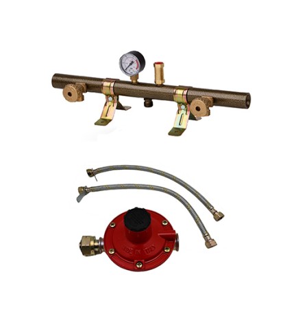 CENTRALINA GAS TUBOLARE 2 ELEMENTI CON MANOMETRO VALVOLA E FLESSIBILE 2 att.