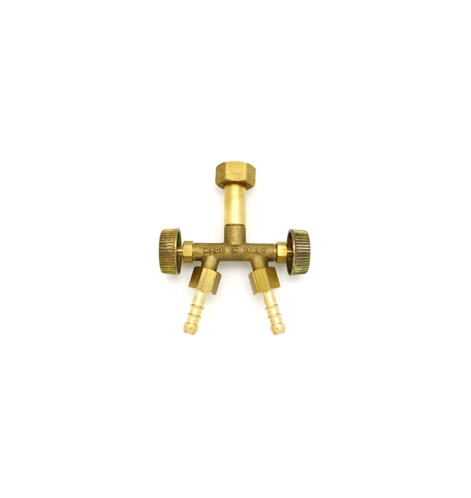 RACCORDO DUE USCITE CON RUBINETTO DI INTERCEZIONE PER BOMBOLA -