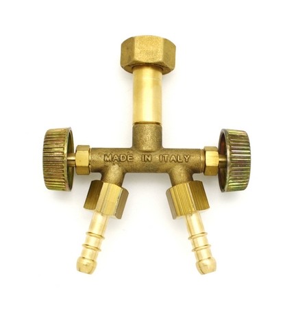 RACCORDO DUE USCITE CON RUBINETTO DI INTERCEZIONE PER BOMBOLA -