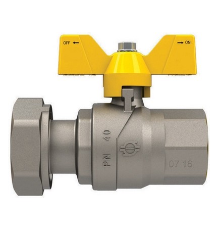 VALVOLA A SFERA GAS CON FARFALLA FUTURGAS FEMMINA-DADO GIREVOLE 1/2" x 3/4" DN 15