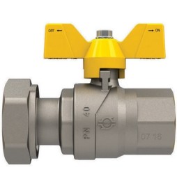 VALVOLA A SFERA GAS CON FARFALLA FUTURGAS FEMMINA-DADO GIREVOLE 3/4" x 1" DN 20
