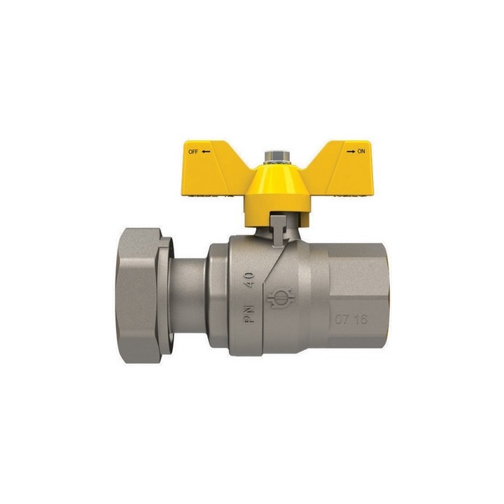 VALVOLA A SFERA GAS CON FARFALLA FUTURGAS FEMMINA-DADO GIREVOLE 3/4" x 1" DN 20