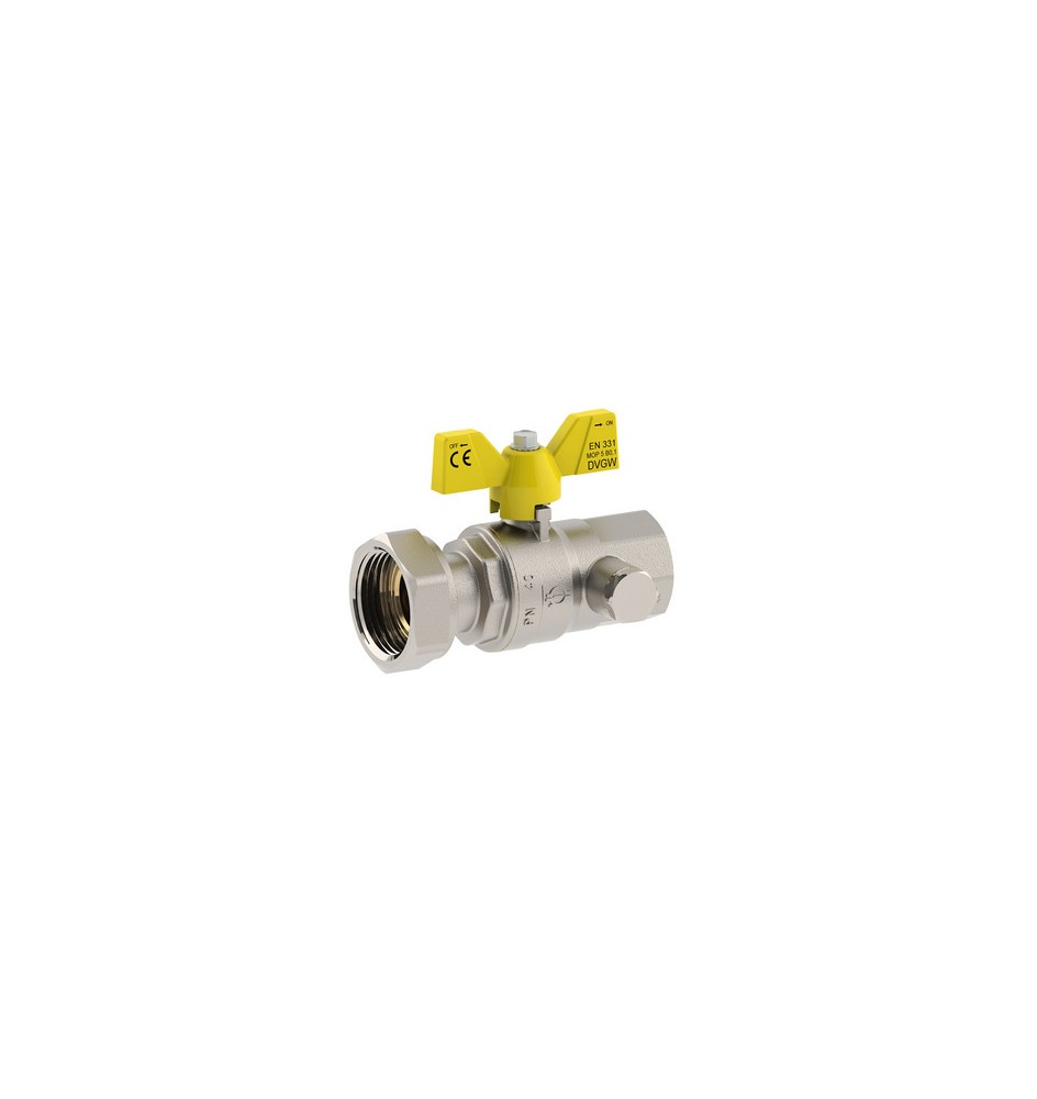VALVOLA A SFERA PER GAS ATT. FEMMINA -DADO GIREVOLE 3/4" x 1" DN 20