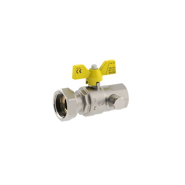 VALVOLA A SFERA PER GAS ATT. FEMMINA -DADO GIREVOLE 1" x 1"1/4 DN 25