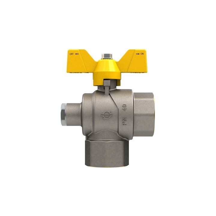 VALVOLA A SFERA GAS A SQUADRA FF CON FARFALLA E ATTACCO PRESSIONE 1" x 1" DN 25