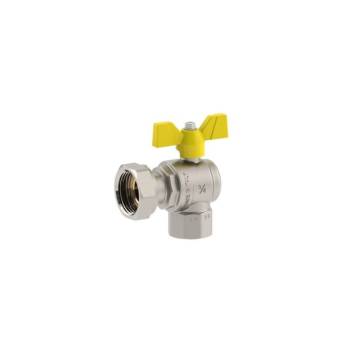 VALVOLA A SFERA PER GAS A SQUADRA FEMMINA-DADO GIREVOLE 1/2F x 3/4D DN 15
