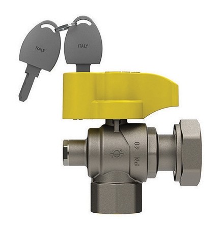 VALVOLA A SFERA GAS A SQUADRA CON FARFALLA E SERRATURA FEM. -DADO G. 3/4" x 1" DN 20