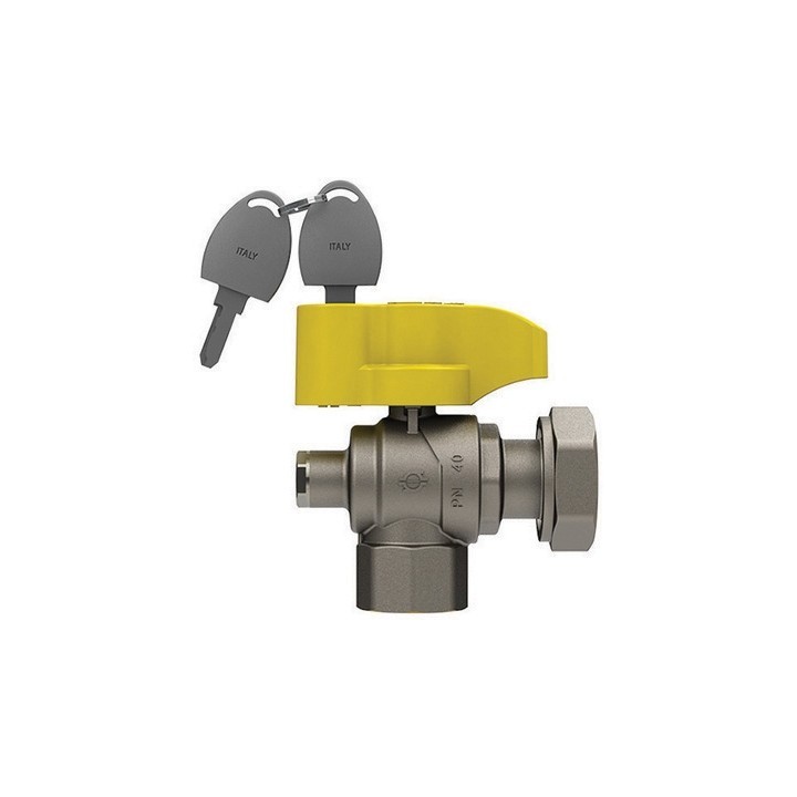 VALVOLA A SFERA GAS A SQUADRA CON FARFALLA E SERRATURA FEM. -DADO G. 3/4" x 1" DN 20