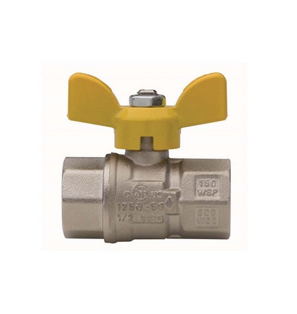 VALVOLA A SFERA PER GAS A PASSAGGIO TOTALE FIL FF CON FARFALLA 1/2" DN 15