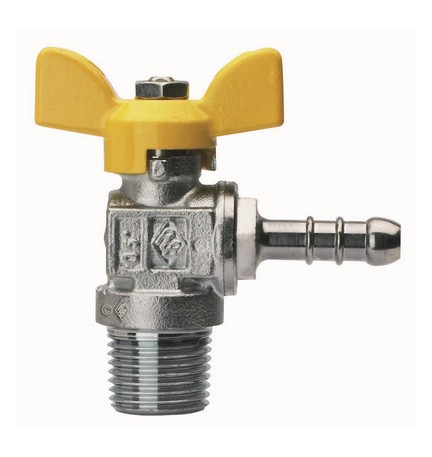 VALVOLA A SFERA PER GAS A SQUADRA FILETTATURA MASCHIO CON PORTAGOMMA 3/8" x 13 DN 10