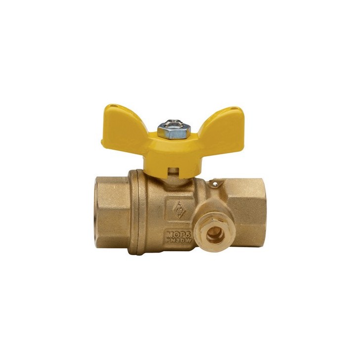 VALVOLA A SFERA PER GAS A PASSAGGIO TOTALE C/PRESA PRESSIONE FF 3/4"