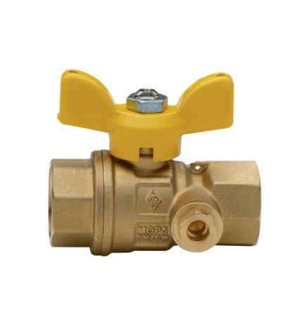 VALVOLA A SFERA PER GAS A PASSAGGIO TOTALE C/PRESA PRESSIONE FF 1"