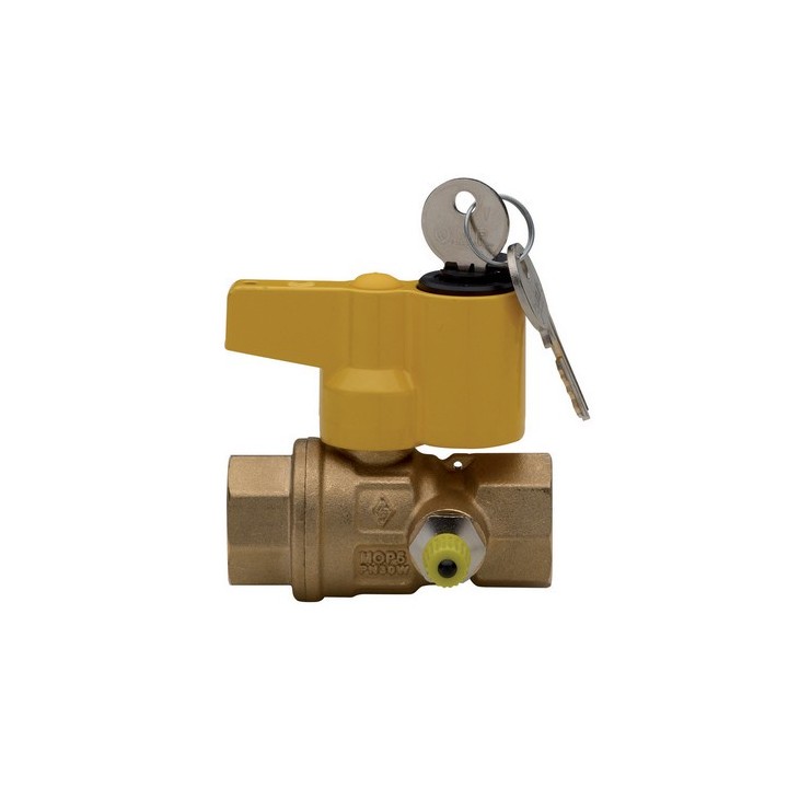 VALVOLA A SFERA PER GAS CON PUNTO PRESA PRESSIONE CON SERRATURA 3/4" DN 20